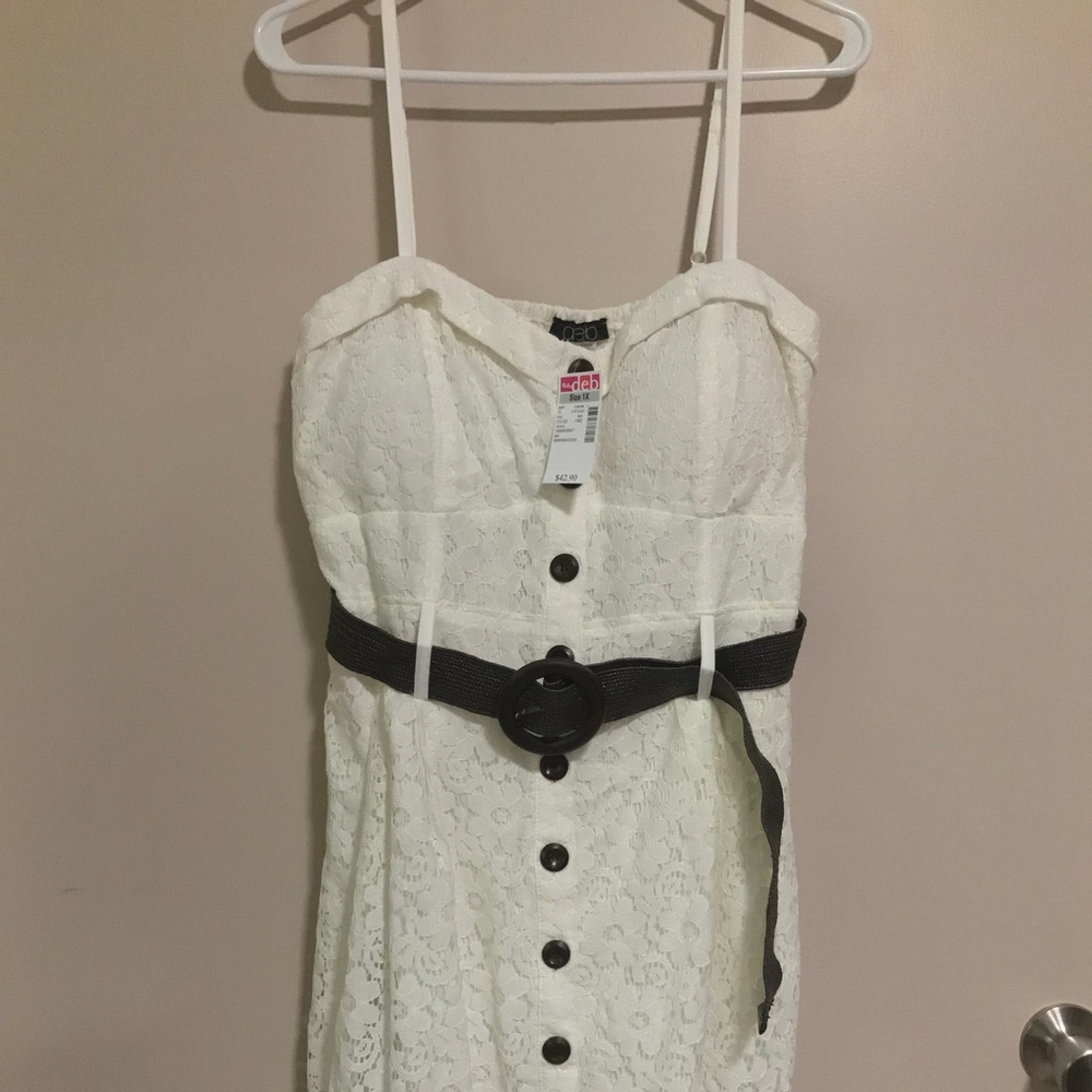 Deb White Floral Dress w/ Brown Belt